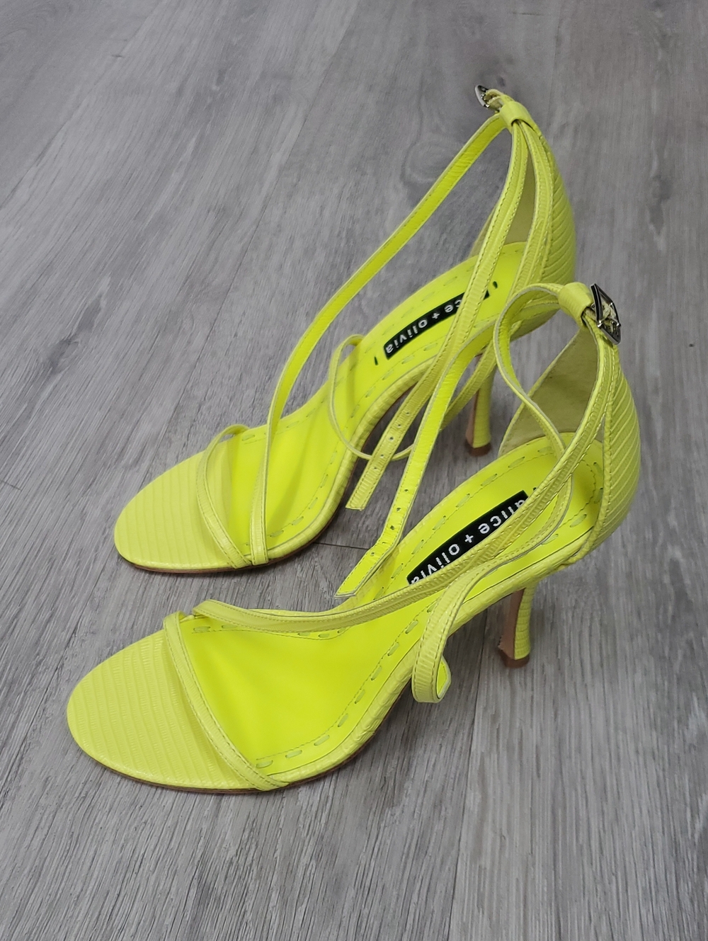 Alice Amd Olivia Bright Neon Deidra Yellow Strappy High-Heel Sandals Size 8
